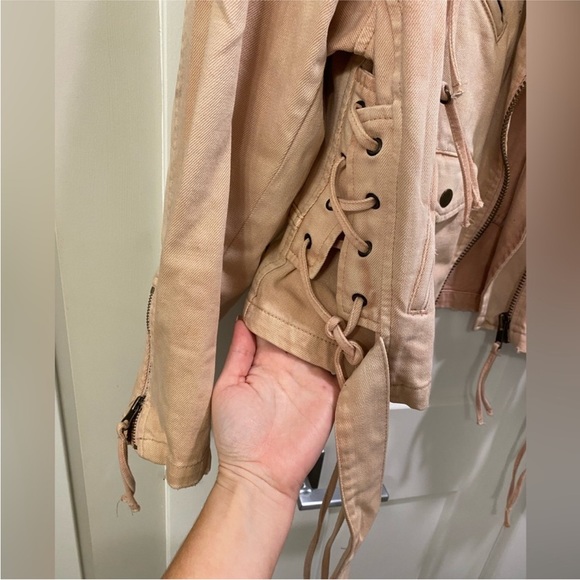 Free People Light Pink Denim Motorcycle Style Jacket - Picture 8 of 12